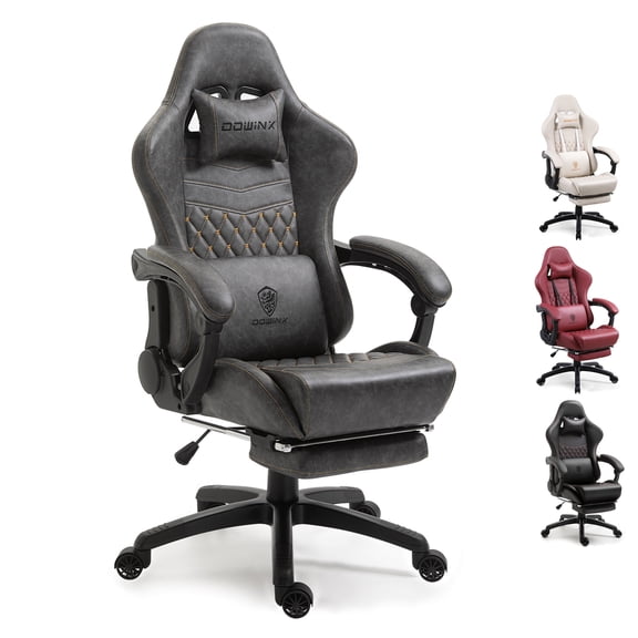 Silla Gamer Pro Dowinx | Ergonómica, Reclinable 180°, Masaje Lumbar USB, Reposapiés Retráctil, Ajustable | Cuero Sintético Premium