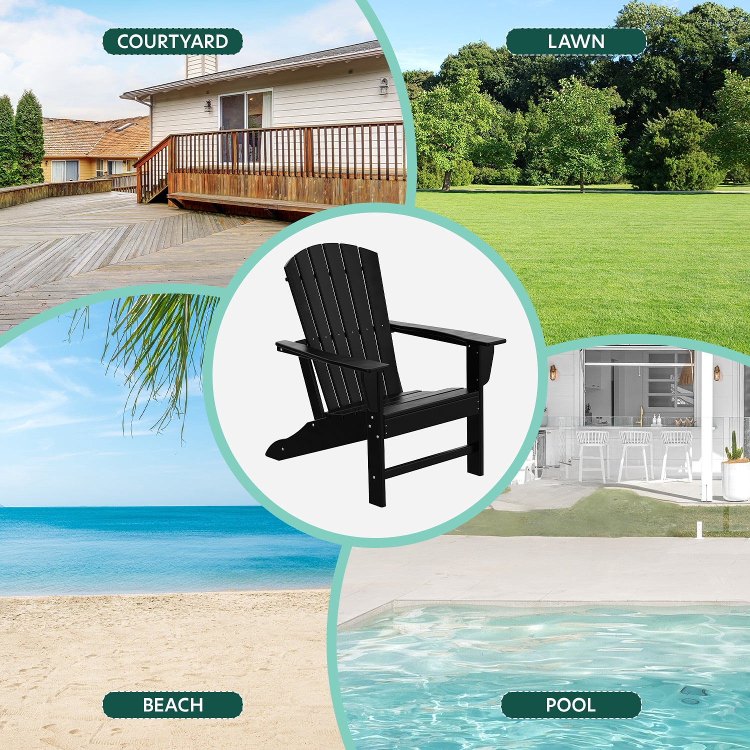 Hidpriva Set of 2 Adirondack Chairs, HDPE Weather Resistant Outdoor Chair w/ 400LBS Capacity for Patio, Garden and Fire Pit,Black