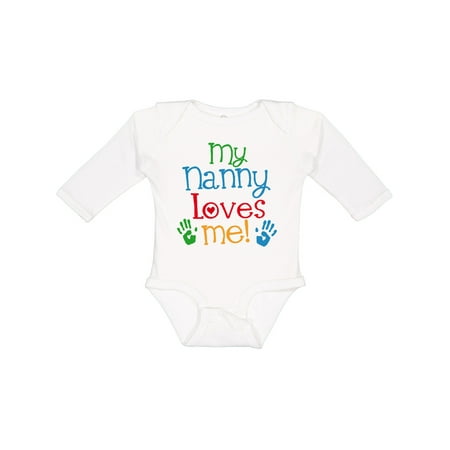 

Inktastic My Nanny Loves Me Grandson Gift Baby Boy or Baby Girl Long Sleeve Bodysuit