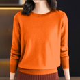 thumbnail image 6 of Women's Crewneck Sweater, Soft Knit Pullover, Loose Fit Plus Size Top, Long Sleeve Everyday Basic, Solid Color Casual Shirt, Lightweight Loungewear, Versatile Layering Piece Orange XL, 6 of 10