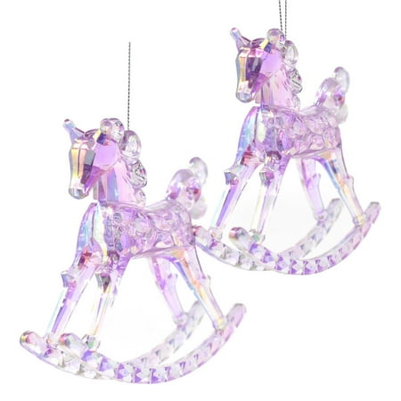 Acrylic Rocking Horse Christmas Ornaments, Lavender/Iridescent, 4-1/2-Inch,