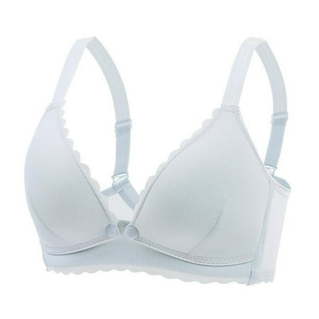 Yyeselk Nursing Bra for Women Front Snap Closure Wireless Lace Bralette Push Up Comfort Full Coverage Breathable Bra Supportive Breastfeeding Light Blue XXL