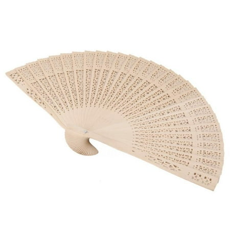 

QING SUN Vintage Flower Hollow Wood Folding Hand Fan/Sandalwood Fan for Wedding Party and Wall Decor. Off-White 1pcs