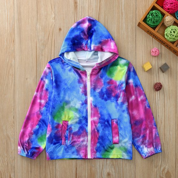 ATOGUTA Winter Coats for Boys Girls Tie-Dye Jacket Zipper Hooded Windproof Coat Clothes Blue, Size 1T-6