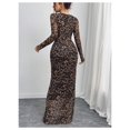 thumbnail image 2 of Vestido BEAUDRM Y2K con estampado de leopardo, malla transparente, bodycon marrón, 2 of 7