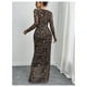 thumbnail image 2 of Vestido BEAUDRM ajustado de malla transparente con estampado de leopardo para mujer, 2 of 7