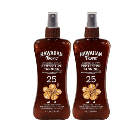 Hawaiian Tropic Protective Tanning Oil Spray Sunscreen SPF 25 8.0 fl oz Pack of 2