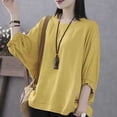 thumbnail image 4 of XPMWRP Ruffle Sleeve Tops for Women Plus Size Elbow Length Summer Tops Crew Neck Casual Loose Fit Plain T Shirts Basic Tees Yellow XXL, 4 of 7