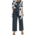 thumbnail image 3 of Pantalones Y Conjunto Superior para las Mujeres Pantalones de Piernas Anchas de Tres Piezas Que Coinciden Longline Duster Jacket Vestido de Cárdigan Floral Marino Sólido, 3 of 5