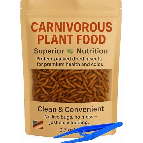 Venus Fly Trap Live Plant Food Bundle – Carnivorous Plant Food with Feeding Tweezers – 2 Resealable 0.35oz Bags of Black Soldier Fly Larvae – Nutrition for Venus Flytraps, Pitcher Plants, and Sundews