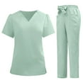 thumbnail image 3 of CHUMUD Scrubs Set for Women Nursing Medical Uniform Stretchy Workwear Short Sleeve V-Neck Top & Straight Leg Pants with Pockets, 3 of 6
