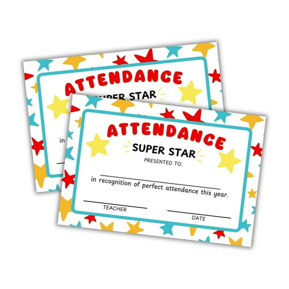 Certificate of Perfect Attendance 30pk 6x9 Cardstock Student End of Year Awards from Teachers Star Background School Attend Never Missed a Day