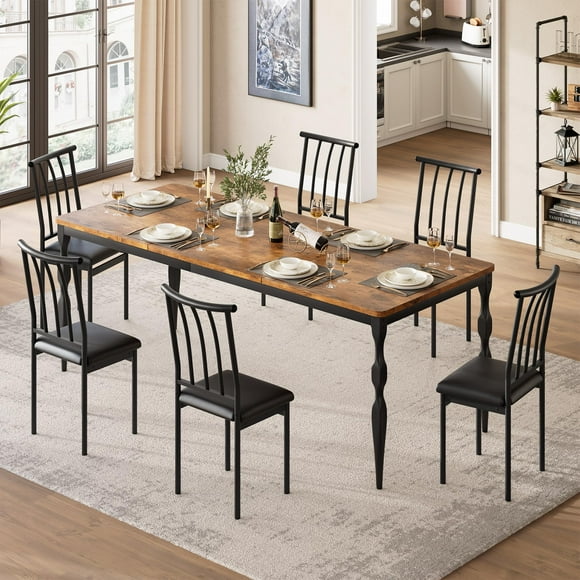 Yiwa Rustic 71" Dining Room Table, Long Wooden Table with Strong Legs, Ideal for Big Family Meals and Parties