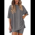 thumbnail image 2 of Traje Casual de Dos Piezas para Mujer, Camisa Holgada de Verano, Pantalones Cortos de Ciclismo, Ropa de Viaje para el Aeropuerto. Gris L, 2 of 7