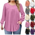 thumbnail image 2 of Gnshining Pleated Tops for Women Oversized Long Sleeve Crew Neck Tunic Shirts Fall Casual Blouses, 2 of 7