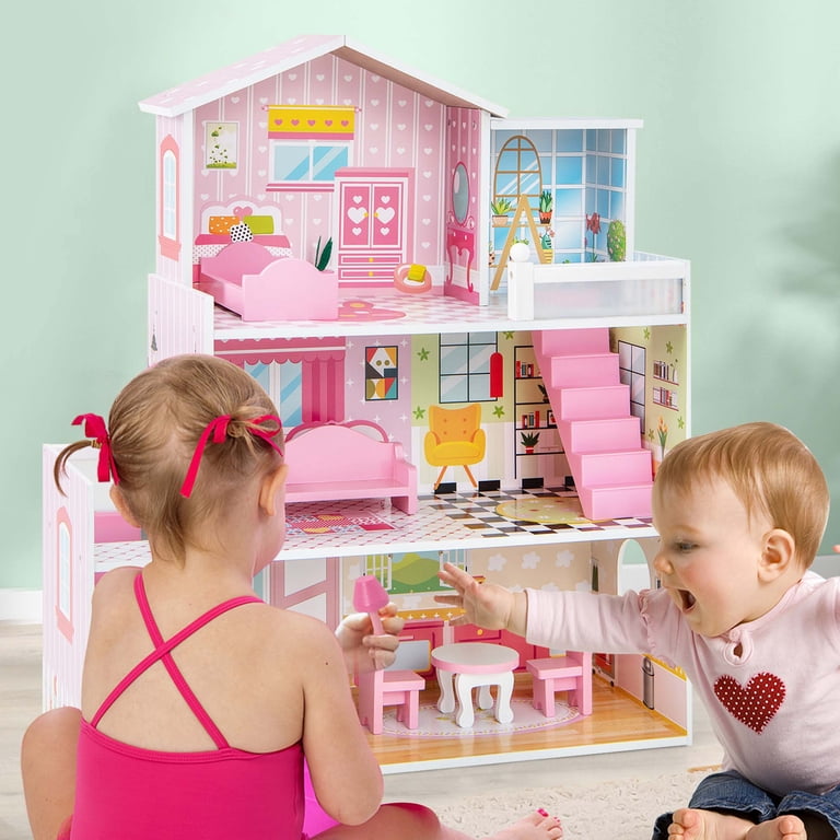Costway Kids Wooden Dollhouse Playset, 27.5'' - Walmart.com