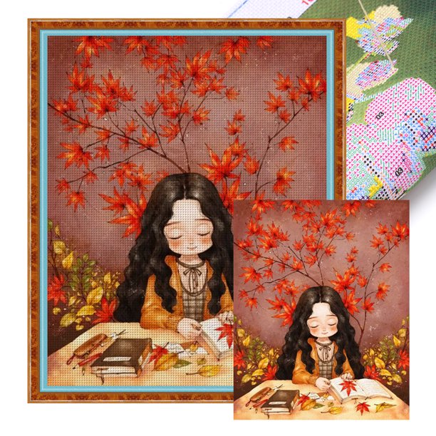 (1) Hilo Algodón Ecológico Bordado 11CT 3 Hebras Impresión 50*60cm Kit Serie Personajes Punto Cruz Niña Dibujos Animados