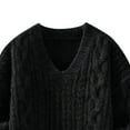 thumbnail image 4 of FRSASU Mens V Neck Pullover Chunky Sweaters Ribbed Knitted Cable Oversized Pullovers Tops Black, 4 of 6