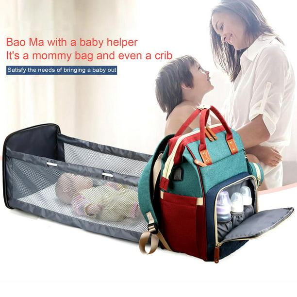 Bellanny 3-In-1 Diaper Bag, Foldable Baby Bed, Multi-Function Large Capacity Double Shoulder Baby Backpack Diaper Bag Baby Stroller Organizer Bag pretty