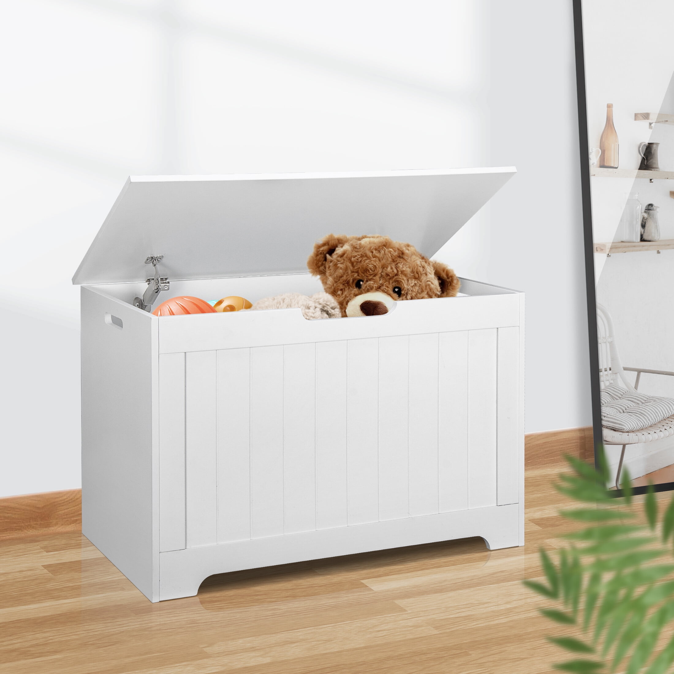 Toy Chest & Storage Trunk with Safety Hinge Simple White Storage Chest 30’’ Wooden Storage Chest Bench WillBee Toy Box for Kids Boys,Girls