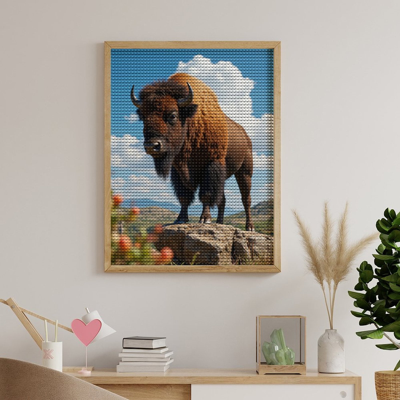 Diamond Art Kits for Adults - Mighty Bison On Rocky Vista 5d Diamond Painting for Adults, Diamond Art for Adults Beginners, Frameless Diamond Painting Kits for Adults for Home Wall Decor