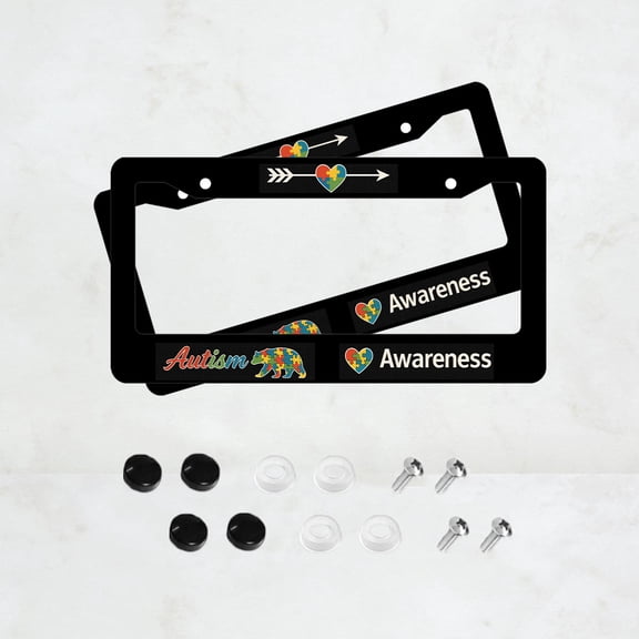 2PC Autism Awareness License Plate Prame Aluminum Rust-Proof Auto Parts License Plate Decorative Screws Fit Standard 2 Holes 1 U.S. License Plate, 12.2x 6.3 Inch
