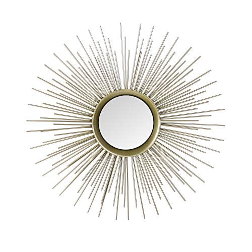 Adeco Home Collection Sunburst Mirror, Classic Metal Decorative Champagne Wall Mirror - 25.2 x 25.2 Inches