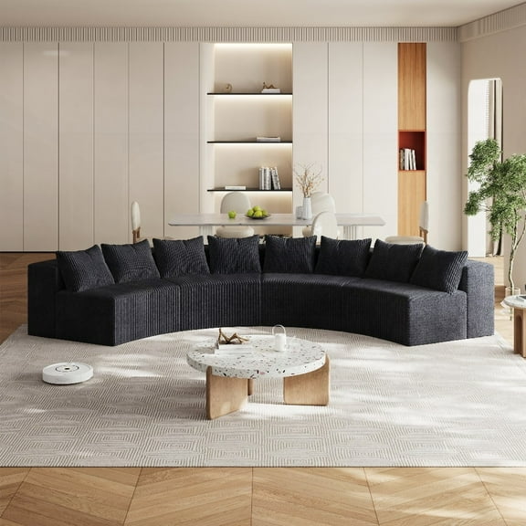 Plush Corduroy Curved Sectional Sofa with 8 Pillows|Modular Design for Multi-Space
