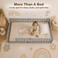 thumbnail image 4 of UHOMEPRO Twin Montessori Floor Bed with Guardrails and Slats, Solid Rubber Wood Low Profile Toddler Floor Bed Frame for Kids, No Box Spring Needed, Gray, 4 of 6
