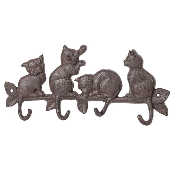 Sungmor Gancho para Abrigo de Gatos de Hierro Fundido Vintage con 4 Hooks, Perchero de Pared Resistente, Perchero Adorable para Gatos para Entrada, Cocina O Jardín