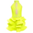thumbnail image 2 of Yruioon Big Girls Salsa Rumba Chacha Dance Dress Rhinestones Latin Jazz Dancer Costume Backless Leotard Fluorescent Yellow 8, 2 of 3