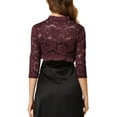 thumbnail image 3 of INSPIRE CHIC Women's Elegant Ruffle Collar Front 3/4 Sleeve Lace Shrug Top XS Red, 3 of 7