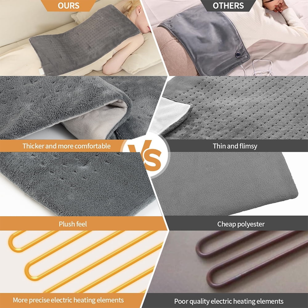 Cowin 12''x24'' Weighted Heating Pad for Back Shoulders, Fast-Heating, Soft Machine Wash Fabric with 3 Heat Settings, Auto Shut Off, Gray