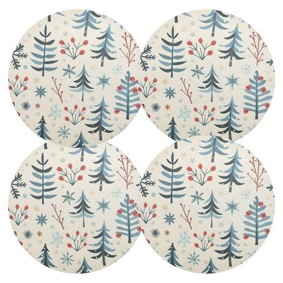 Ryvnso Christmas Trees Round Plate Mats Dining Table Placemat Set of 4 for Holiday Decoration