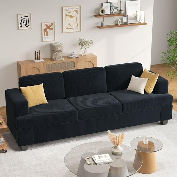 YOUDENOVA 89" Modern Corduroy Sofa,3 Seater Couches for Living Room, Bedroom,with Deep Seat, Dark Gray