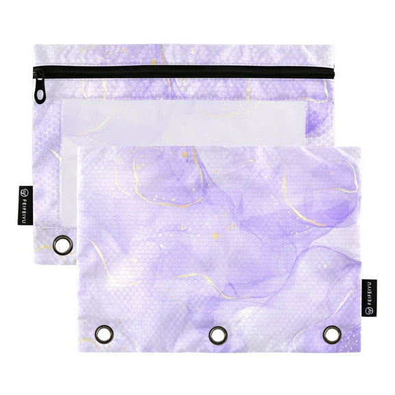 2 Pack Pencil Pouch for 3 Ring Binder Zipper Pencil Case Purple Lavender Liquid Clear Window Pencil Bag Organizers