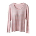 thumbnail image 2 of Cavosen Womens Long Sleeve Pajama Tops with Built in Bra Striped Soft Tops Crewneck Sleep Shirts No Wire Padded Blouse Active Comfy Undershirts Fall Winter Clothes Pink L, 2 of 4