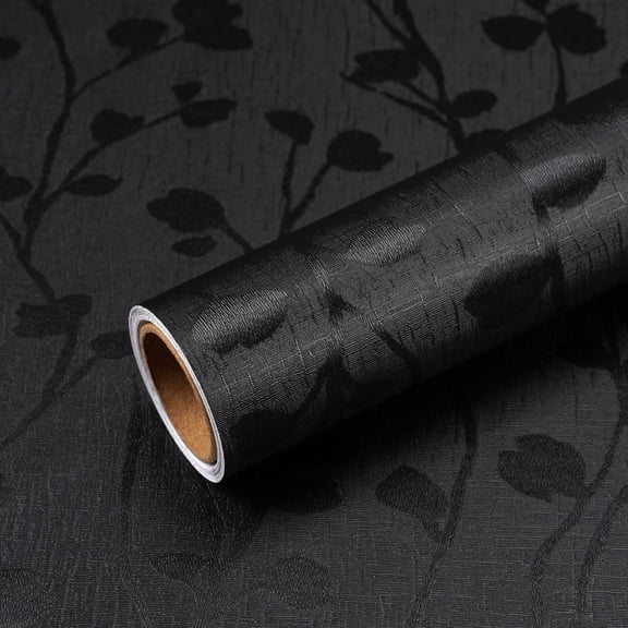 VEELIKE Black Wallpaper Black Textured Peel and Stick Wallpaper for Bedroom Removable Self Adhesive Black Contact Paper for Walls Cabinets 15.7''x118'' Waterproof Black Vinyl Wallpaper for Bathroom