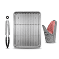 thumbnail image 3 of Stainless Steel Baking Pan & Rack Set with Tongs & Mitt - 28cm Oven Safe Tray for Air Fryer & Toaster, 3 of 10