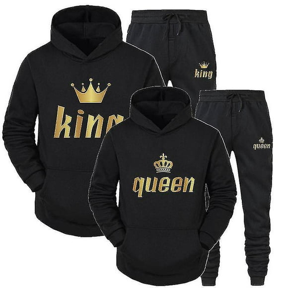 2023 Fashion Couple Sweatshirt King Queen Printed Lover Hooded Suits Hoodie And Sweatpants 2pcs Set Streetwear Men Women Cloths