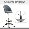 thumbnail image 4 of Vinsetto Ergonomic Rolling Drafting Chair for Standing Desk, Linen Office Stool with Adjustable Foot Ring and Steel Base, Gray, 4 of 9