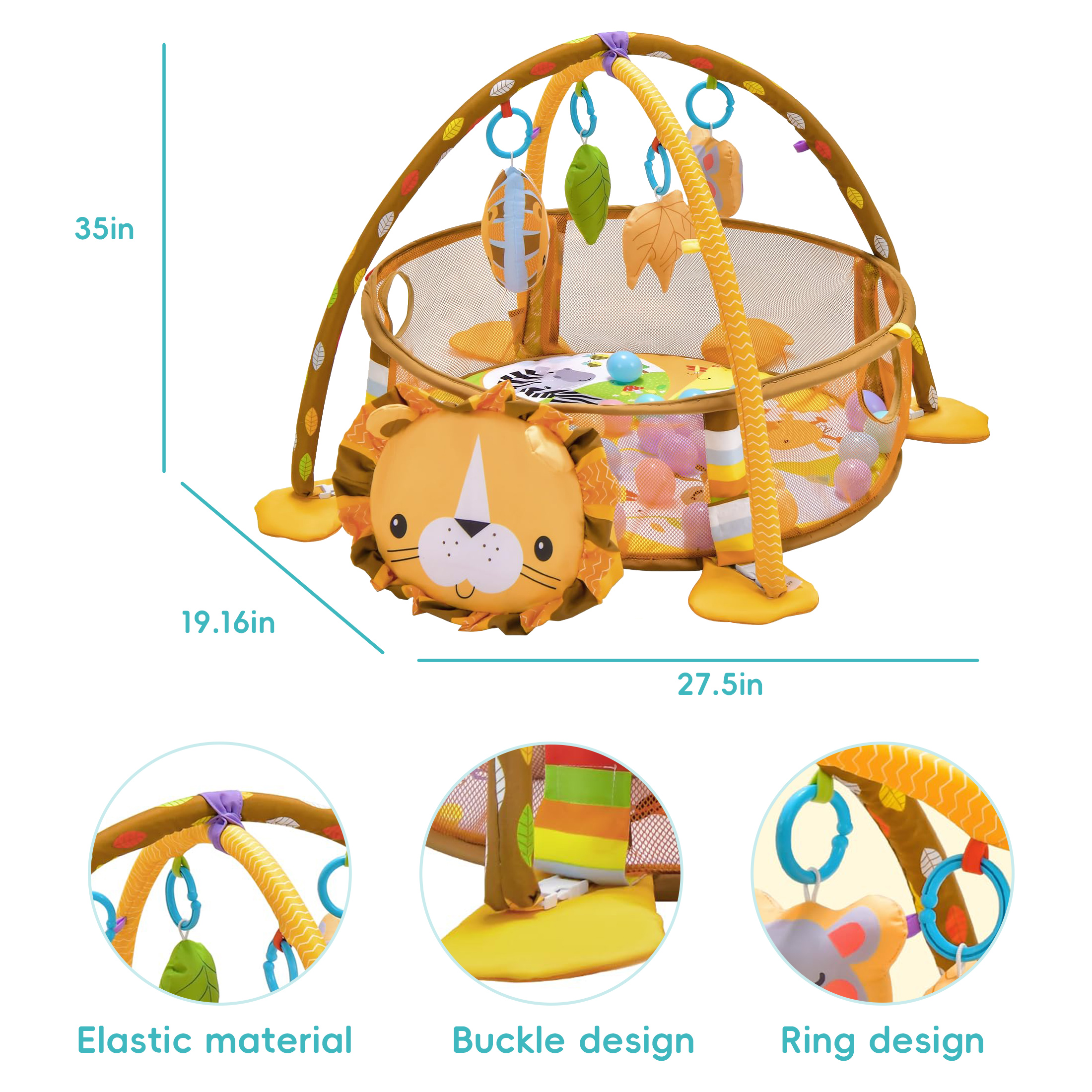 KOPPOP 3-in-1 Baby Play Gym with Ocean Ball Pit, Safari Theme photo 5