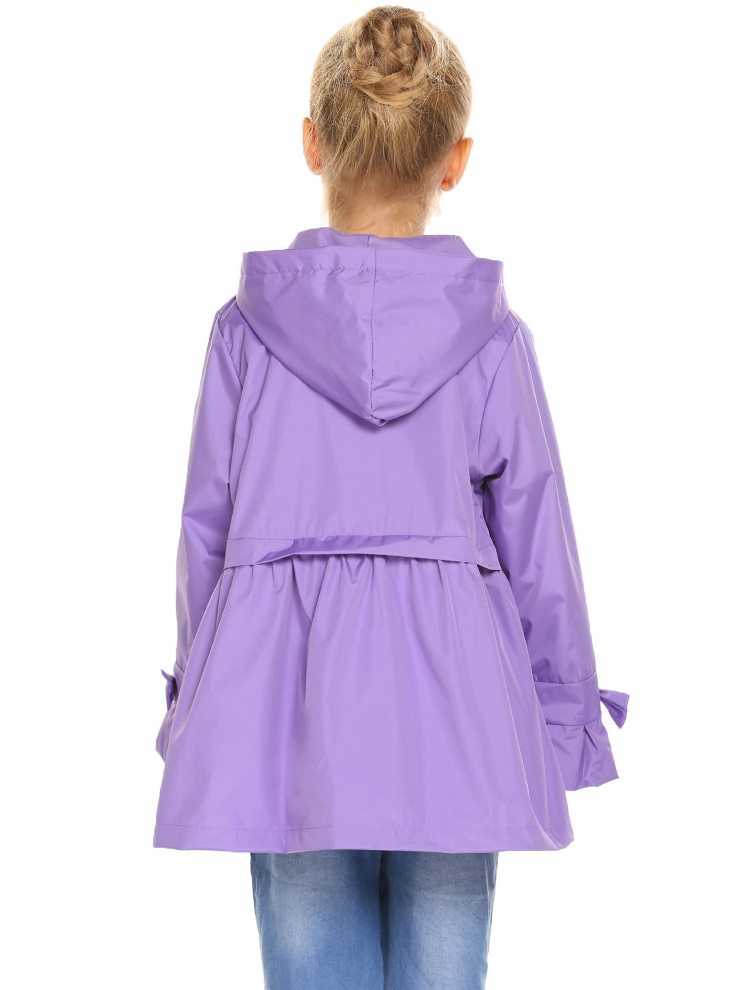 Kids Girls Long Sleeve Hooded Coat Jacket with Bow Tie Waterproof