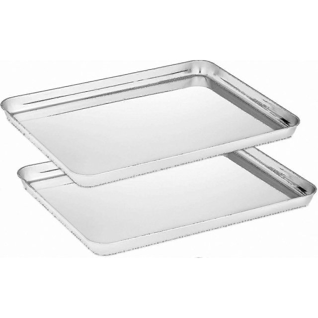 2-Pack Baking Trays, Stainless Steel Oven Sheets, Non-Toxic Healthy Cookware, Rust-Resistant Mirror Finish, Dishwasher Safe Cleaning