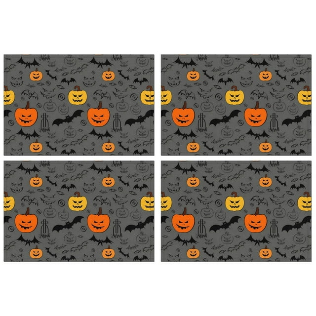 Hallowmas Grimace Pumpkin Ghost Boo 4 PCS Table Mats Heat-resistant Placemats 12 X 18 Inch Seasonal Farmhouse Holiday Rustic Decor for Kitchen Dining Table Halloween Gifts
