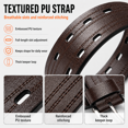 thumbnail image 5 of TRISJEM Men's Double Prong Belt, Big & Tall 39"-41" Waist, Textured PU Leather Belt with Breathable Elongated Slots, Adjustable Casual Work Belt for Jeans Work Pants, Black Dark Brown Orange, 3 Color, 5 of 8