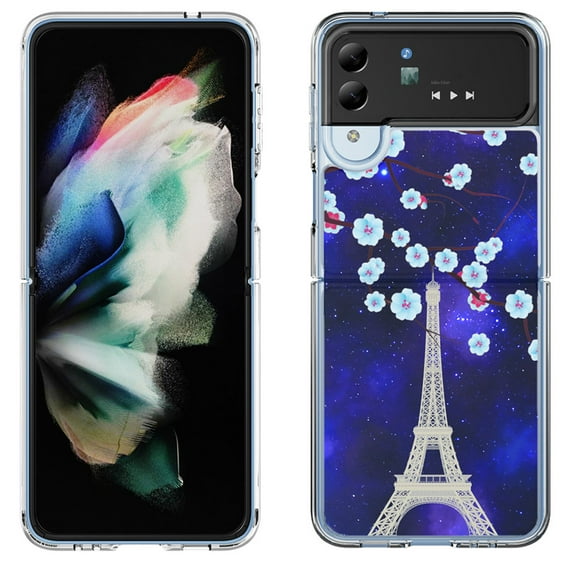 Shockproof Bumper Phone Case for Samsung Galaxy Z Flip 4 5G, by OneToughShield ® - Eiffel Tower Stars