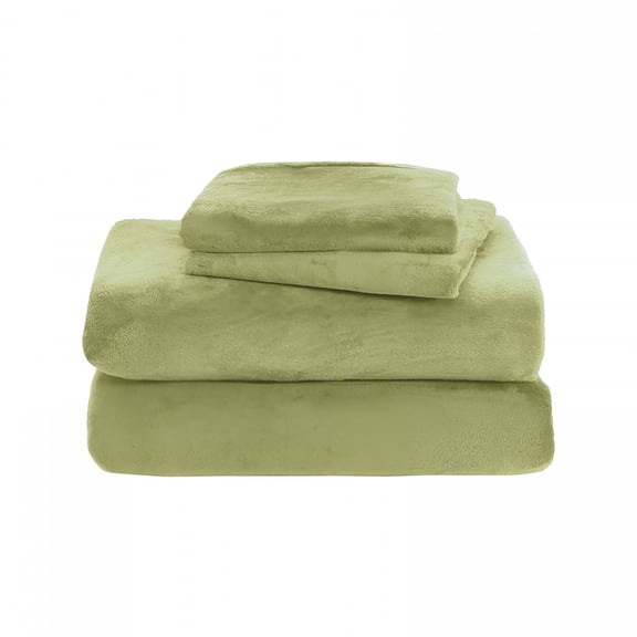 AUQ Queen Size Crystal Velvet Bed Sheet Set Light Green 3 Piece