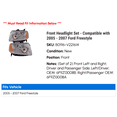thumbnail image 2 of Front Headlight Set - Compatible with 2005 - 2007 Ford Freestyle 2006, 2 of 2