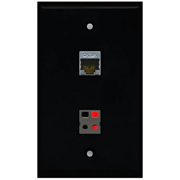 RiteAV - Black 1 Port Speaker 1 Port Cat6a Wall Plate